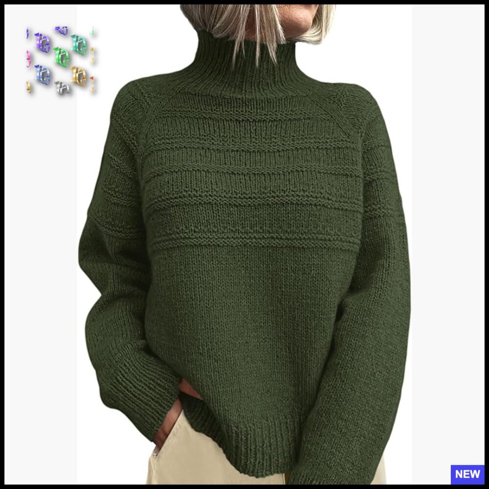 Chunky Knit Pullover Sweater Mock Neck Oversized Y2k Trendy Winter